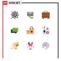 Universal Icon Symbols Group of 9 Modern Flat Colors of bag online message ecommerce travel Editable Vector Design Elements