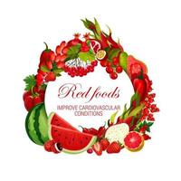 color dieta alimentos rojos verduras, frutas y bayas vector