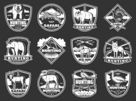 Animals hunting club, hunt open season icons vector