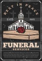 Funeral service, coffin burial and church vector