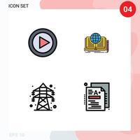 Modern Set of 4 Filledline Flat Colors Pictograph of control theory play novel energy Editable Vector Design Elements