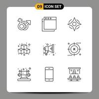 9 Universal Outline Signs Symbols of keyword speaker way megaphone play Editable Vector Design Elements