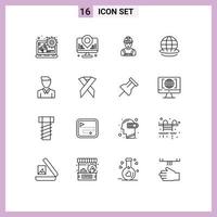 Mobile Interface Outline Set of 16 Pictograms of human world industry planet earth Editable Vector Design Elements