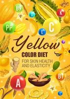 Color diet yeallow fruits, vegetables and cereals vector