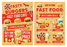 Fast food burger, pizza and drinks. Combo menu vector