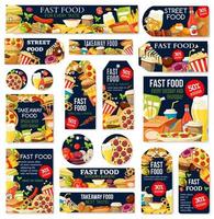 Fast food junk meal and drink labels and tags vector