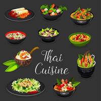 Thai seafood dishes with meat and vegetable salads vector