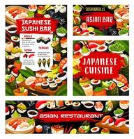 Asian sushi rolls bar, Japanese seafood restaurant vector