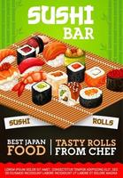 barra de sushi japonés sashimi y menú de maki rolls