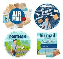 Mail delivery, postman and post parcels vector