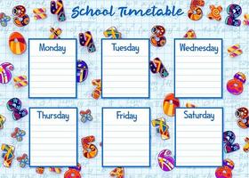 School timetable, weekly schedule with numbers vector