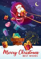 navidad y santa claus en trineo, cajas de regalo vector