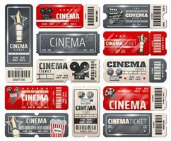 Movie theater, cinema retro vintage tickets vector