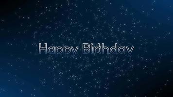 Glowing happy birthday with animated letters and falling snowflakes background on dark blue and black background as festive birthday greeting for celebration of anniversary and jubilees video