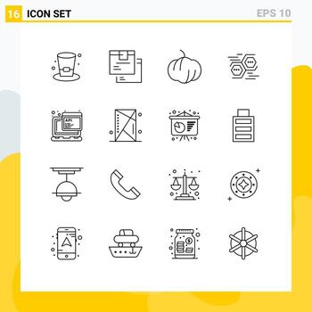 16 símbolos de signos de contorno universal de elementos de diseño vectorial editables de red hexagonal de producto digital javascript vector