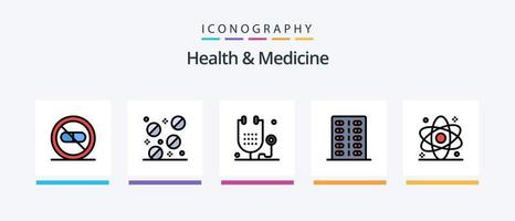 la línea de salud y medicina llenó el paquete de 5 íconos que incluye el documento. ayuda. formulario. médico. salud. diseño de iconos creativos vector