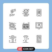 Pack of 9 creative Outlines of calendar optimization mobile development elearning Editable Vector Design Elements