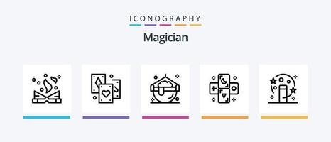 paquete de iconos de la línea 5 de mago que incluye mago. Sombrero mágico. peligro. magia. magia. diseño de iconos creativos vector