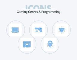 géneros de juego y programación blue icon pack 5 icon design. pistola. ordenador portátil. droide desarrollador. aplicación vector