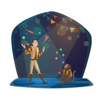 Man and monkey jugglers in big top circus vector