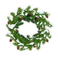 Christmas wreath in snow and pinecones vector