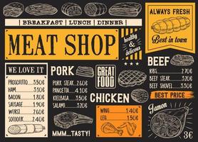 Butchery products menu, meat sketch chalkboard vector