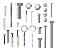 Construction metal fasteners screws and bolts vector