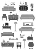 Home furniture, room interior accessories icon vector
