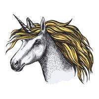 dibujo de vector de cabeza de animal de cuento de hadas de caballo unicornio