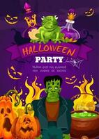 Halloween night party poster of zombie and pumpkin vector