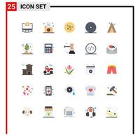 Set of 25 Modern UI Icons Symbols Signs for camp holiday record happy celebration Editable Vector Design Elements