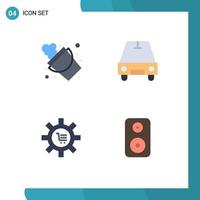 4 Thematic Vector Flat Icons and Editable Symbols of bucket e tool transport gear Editable Vector Design Elements