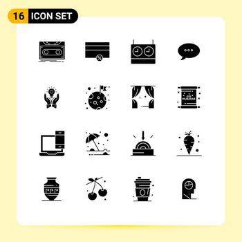 Set of 16 Vector Solid Glyphs on Grid for business solution percent comment bubble Editable Vector Design Elements
