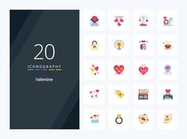 20 Valentine Flat Color icon for presentation vector