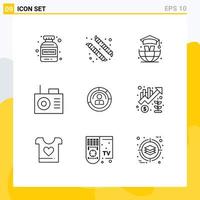 Set of 9 Modern UI Icons Symbols Signs for user personal graduation people features Editable Vector Design Elements