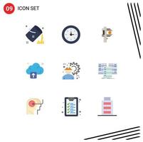 Pack of 9 Modern Flat Colors Signs and Symbols for Web Print Media such as construction worker technology measuring upload tiny Editable Vector Design Elements