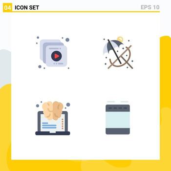 Set of 4 Vector Flat Icons on Grid for collection think beach brain gas Editable Vector Design Elements