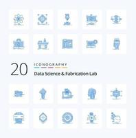 20 Data Science And Fabrication Lab Blue Color icon Pack like human data test paper computer vector