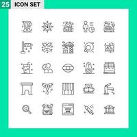 User Interface Pack of 25 Basic Lines of couch management modern efficiency chart Editable Vector Design Elements