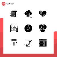 Pack of 9 Modern Solid Glyphs Signs and Symbols for Web Print Media such as astronomy furniture connected bed ware like Editable Vector Design Elements