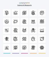 paquete de iconos de contorno de ciencia creativa 25 como estudio. fórmula. engranaje. tubo. matraz vector
