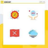 conjunto de pictogramas de 4 iconos planos simples de elementos de diseño vectorial editables en la nube de seo de negocios de mapa porcentual vector