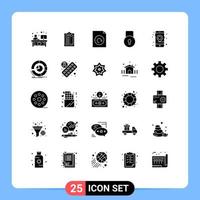 Pictogram Set of 25 Simple Solid Glyphs of location security file protect key Editable Vector Design Elements