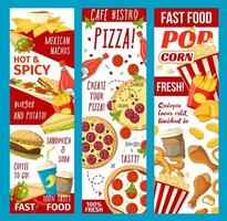 Fast food restaurant and bistro snacks banners vector