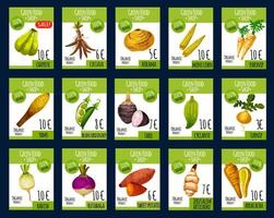 tarjetas de precios de mercado agrícola de vector de verduras exóticas