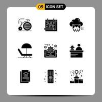 Universal Icon Symbols Group of 9 Modern Solid Glyphs of data management umbrella cloud summer message Editable Vector Design Elements