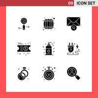 9 Thematic Vector Solid Glyphs and Editable Symbols of energy sunblock mail beach shopping Editable Vector Design Elements