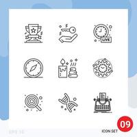 Pack of 9 creative Outlines of spa location alarm gps compass Editable Vector Design Elements