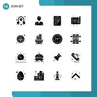 Group of 16 Solid Glyphs Signs and Symbols for festival app music device tablet Editable Vector Design Elements