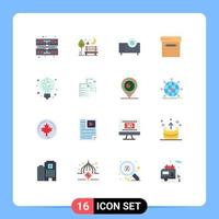 Pack of 16 Modern Flat Colors Signs and Symbols for Web Print Media such as bulb digital devices box technology Editable Pack of Creative Vector Design Elements